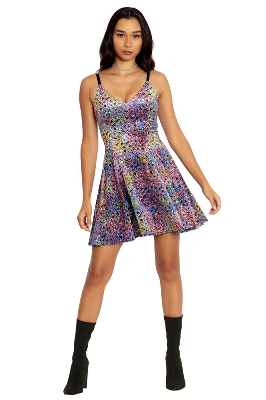 Glitter Dice Velvet Mini Strappy Dress
